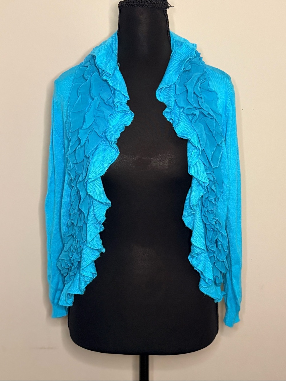 Milano Ruffle Open-Front Cardigan - Turquoise Blue